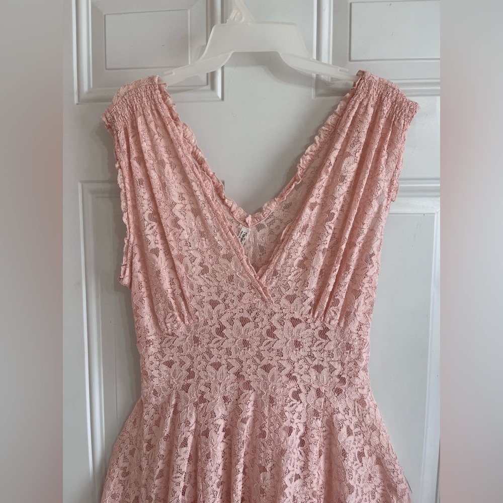 Free People Lace Midi Dress Women’s M Pink Fairycore Fairy Feminine Girly Barbie - Picture 2 of 10